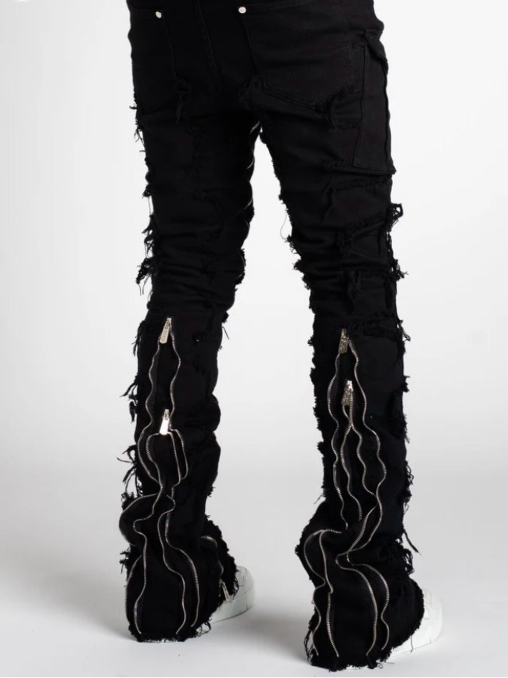 Guapi Men’s 30 Stacked Black Obsidian Distressed Jeans Zippers Relaxed Straight